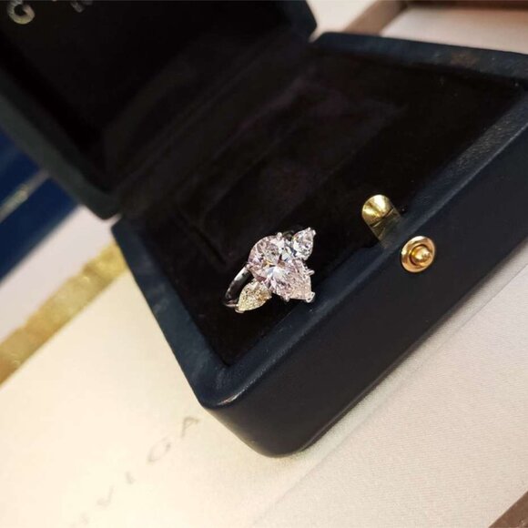 Crystal Clear Sweet Pear Pure Zircon Gems Silver Rings for Women, PD1136 - Picture 4 of 11